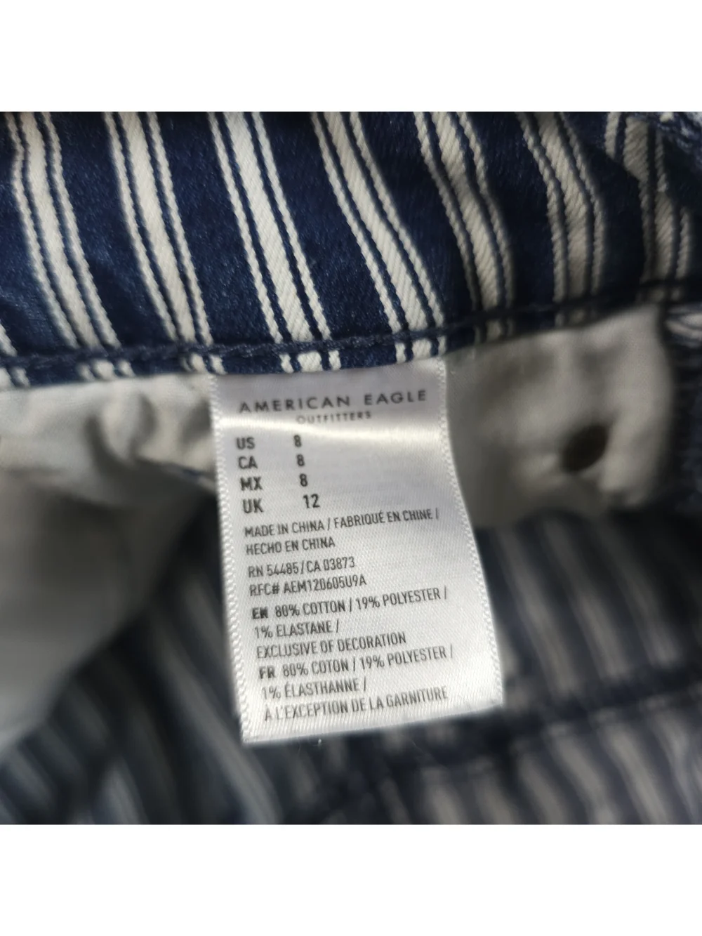 American Eagle Blue White Striped Stretch High Rise Shortie Shorts